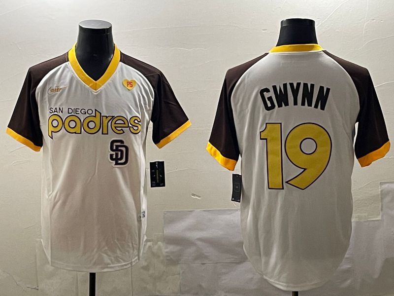 Men San Diego Padres 19 Gwynn White Throwback Game 2025 Nike MLB Jersey style 4